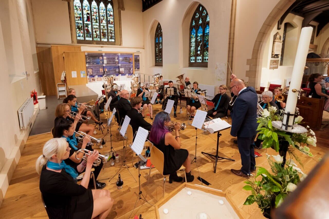 Band on stage at a contest